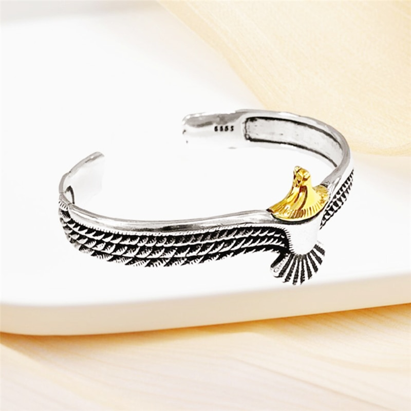 Sole Memory-Pulseras ajustables para hombre y mujer, de plumas de águila Retro, Plata tailandesa, Color plateado, SBR250: Gold