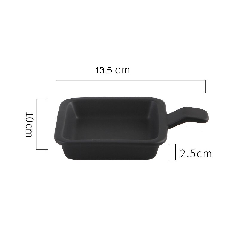 Ceramic Single Handle Seasoning Dish Square Mini Baking Tray Household Breakfast Steak Dessert Salad Plate Kitchen Baking Tool: Black
