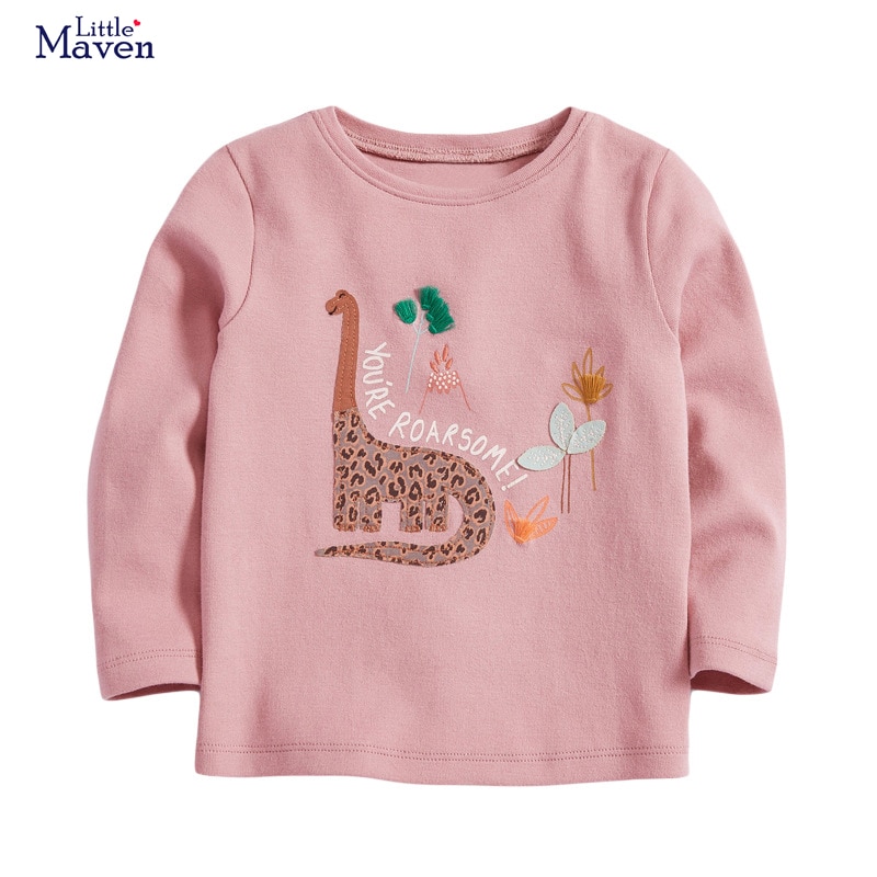 Little maven babymeisjes shirts met lange mouwen, cartoon dinosaurussen, kinderkleding voor de herfst, katoenen t-shirts voor kinderen