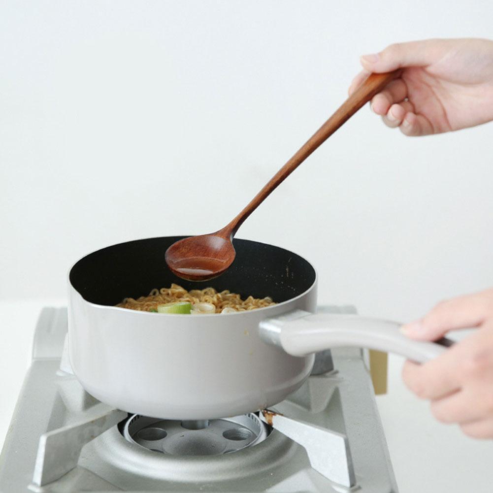 Japanese Style Wooden Soup Spoon With Long Straight Handle And Wide Mouth Sauce Soup Spoon Suitable For Picnic And Easy To Carry