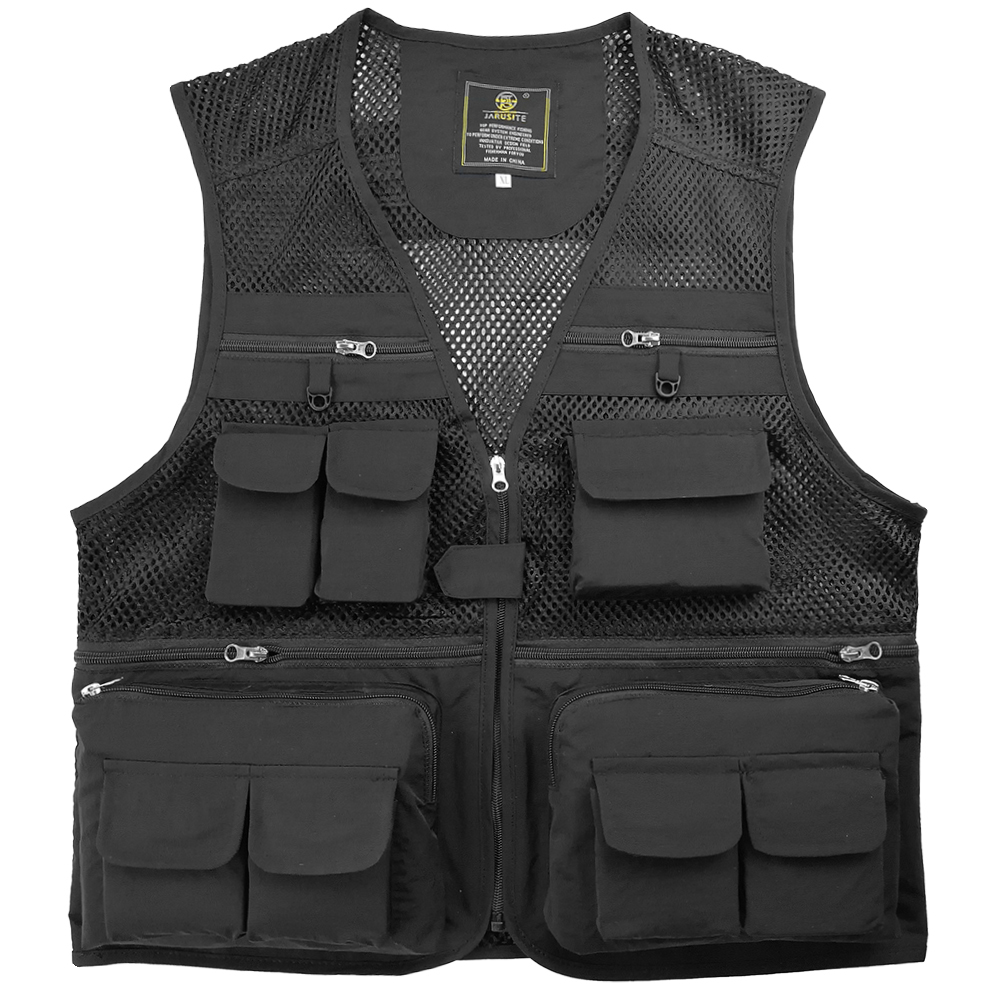 Gilet da pesca gilet da pesca traspirante da viaggio con tasche Multiple con cerniera gilet da lavoro estivo per escursioni all'aperto: Black / 5XL