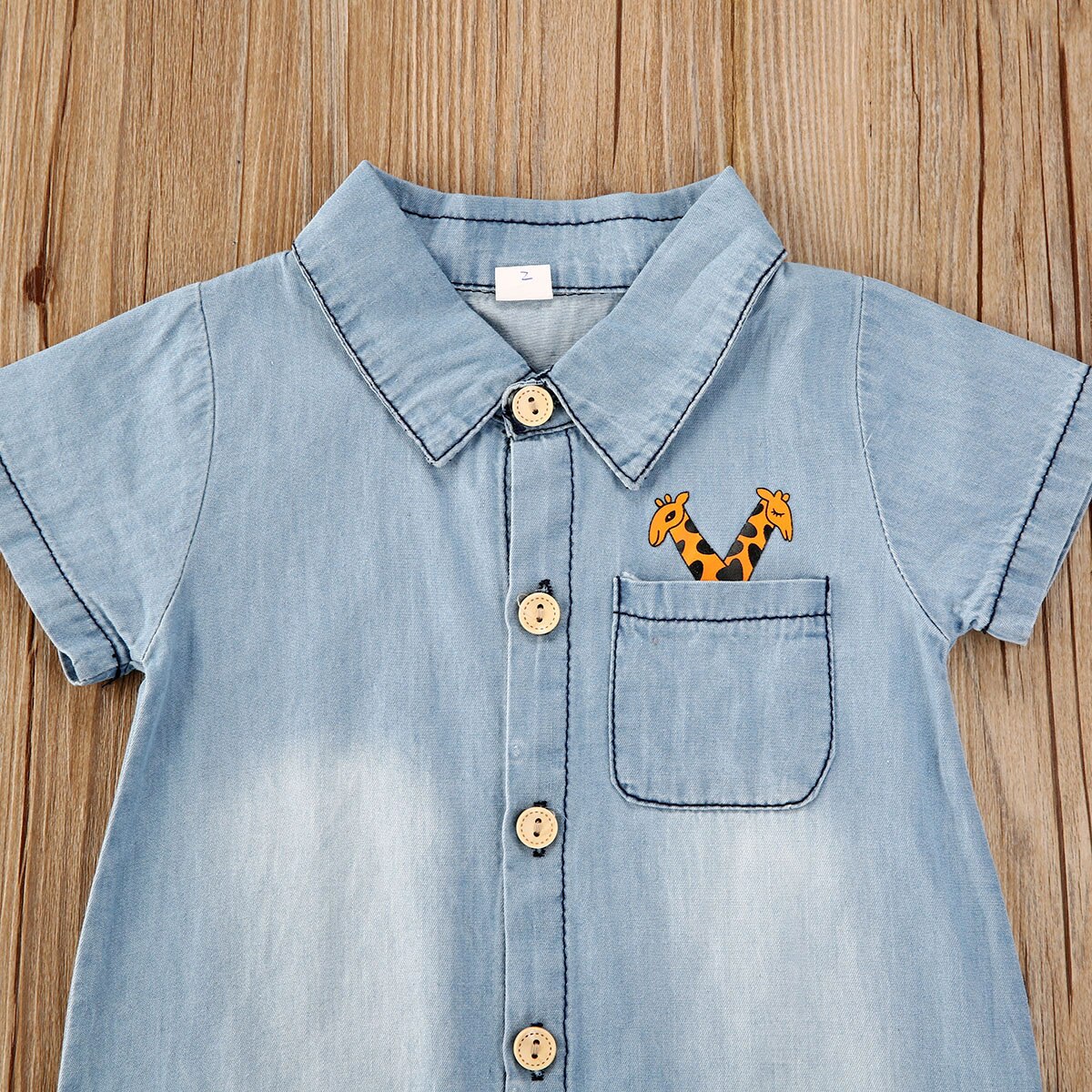 0-18M Neugeborenen Baby Jungen Denim Strampler Tier Kurzarm Drehen Unten Kragen Sommer Overalls Kleidung