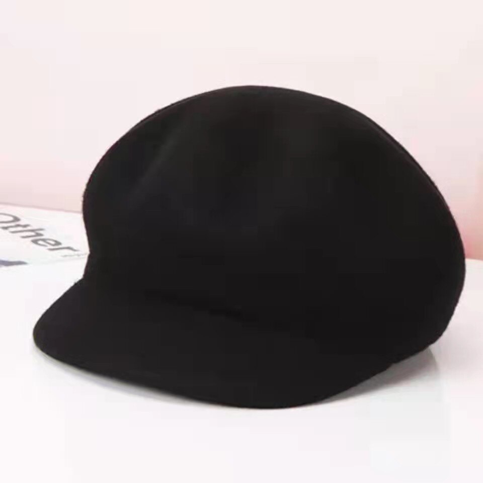 Boina De Kleur Sólido, Sombrero De Artista Vintage, Pintor Pequeño, Clásico, Wit, Cálido, octogonal, Otoño E Invierno Mode: Black