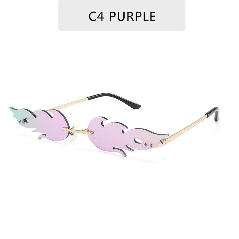 Lunettes de soleil «flammes de feu» de luxe pour femmes, ondulées, teintes métalliques pour femmes, verres miroir UV400: VIOLET