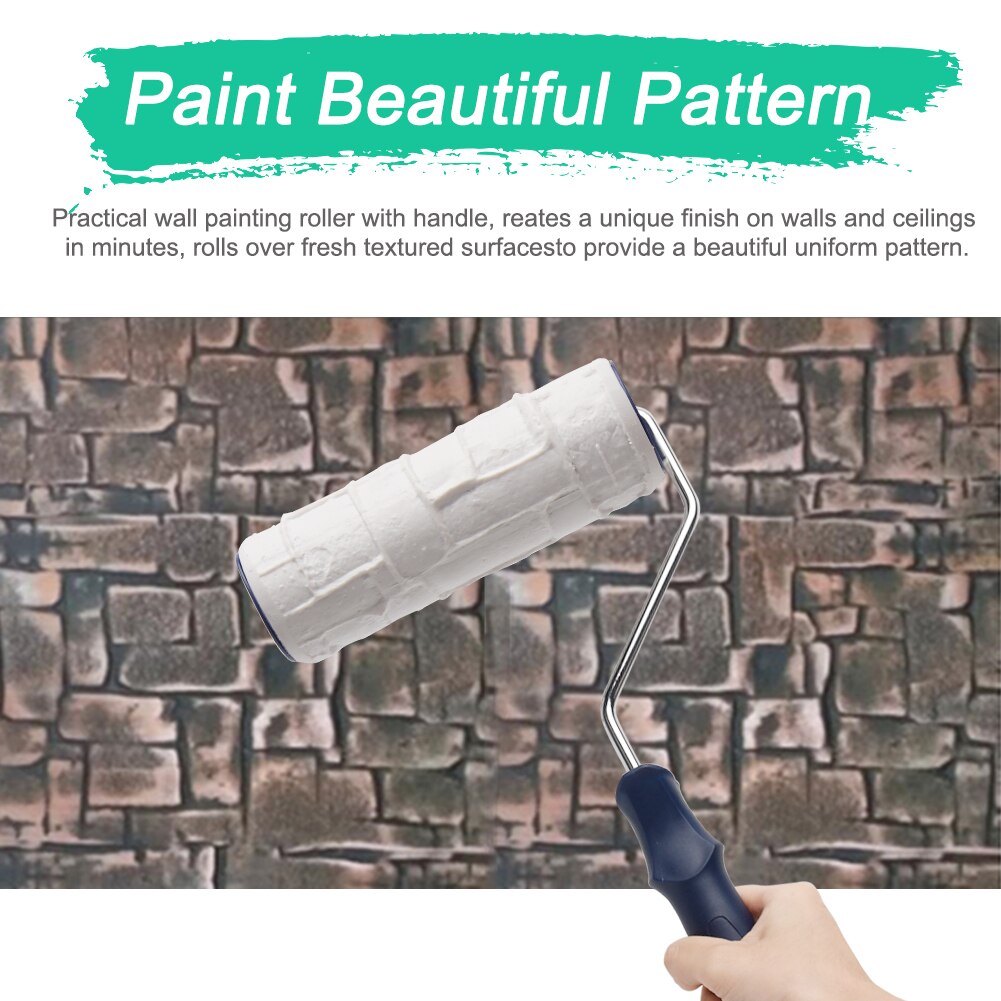 8inch Brush With Handle Manual Embossing Tool Wall Texture Office Paint Roller Home Decor Graining Knurling DIY: C