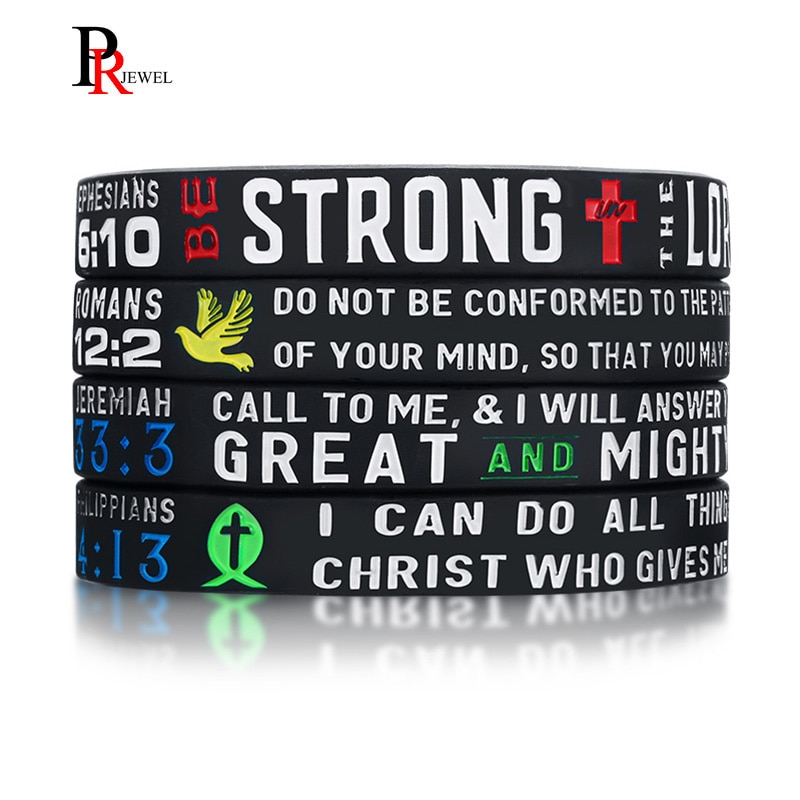 "Power Van Geloof" Bijbelvers Polsbandjes 4 Stks/set Christelijke Religieuze Rubber Armbanden Armbanden Sieraden