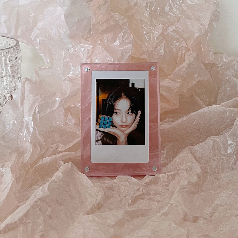 Akryl stark magnetisk dubbelsidig 3 tums polaroid fotoram genomskinlig reklamdisplay stativ etikettpapper: Rosa
