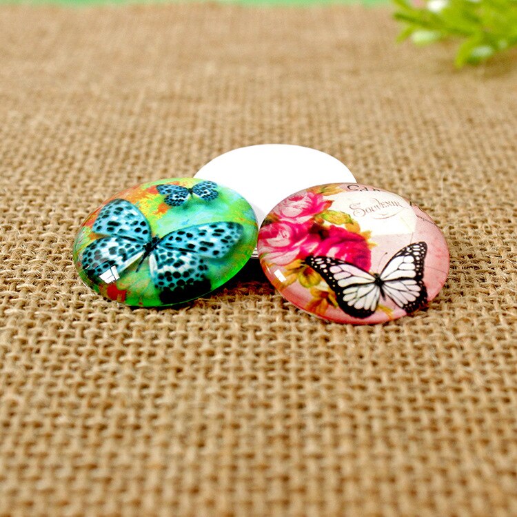 Self-adhesive Diy Beautiful Butterfly Glass Mosaic Printed Flat Glass Half Round/Dome Cabochons for DIY Jewelry Making
