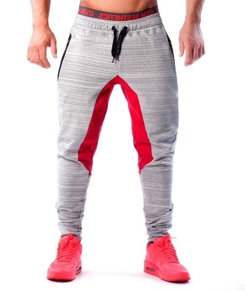 Neue Männer Sport Schlauch Gamaschen Fitness Grau Spiel rot Baumwolle Fitnessstudio Hosen Sportbekleidung für Männer FußBall Joggen Schweiß Hosen: Rot / M