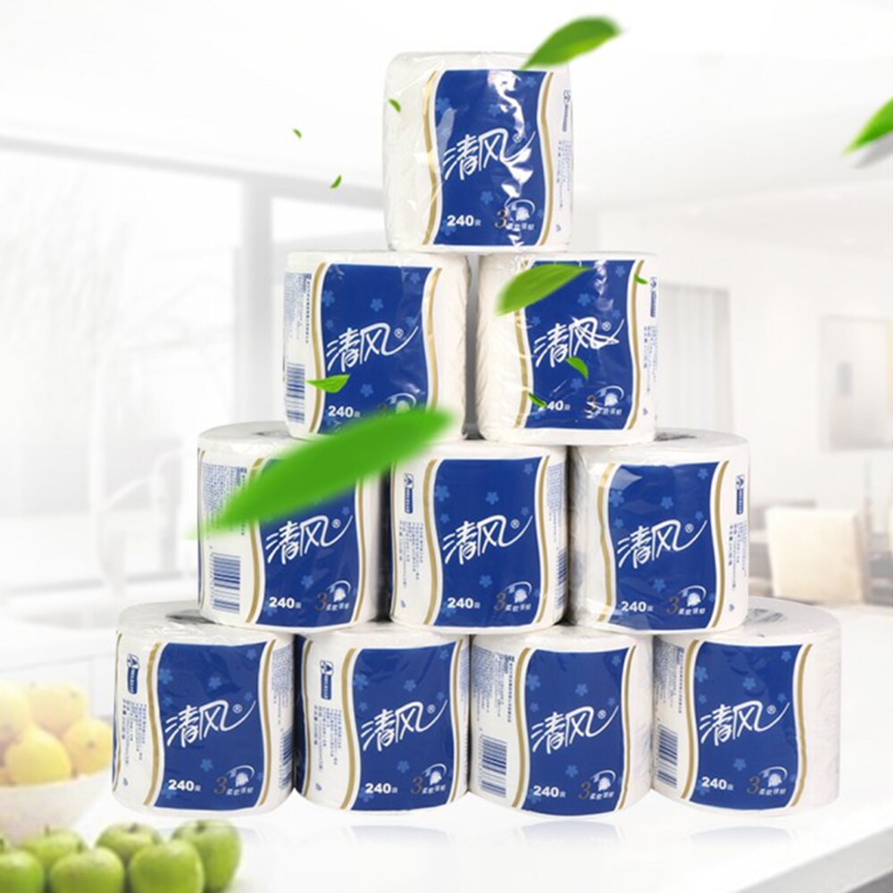 China Well-Known Brand Breeze 10 Rolls Toilet Paper Bulk Bath Tissue Home Bathroom White Soft 3 Ply Roll Raw Pulp Raw Materials