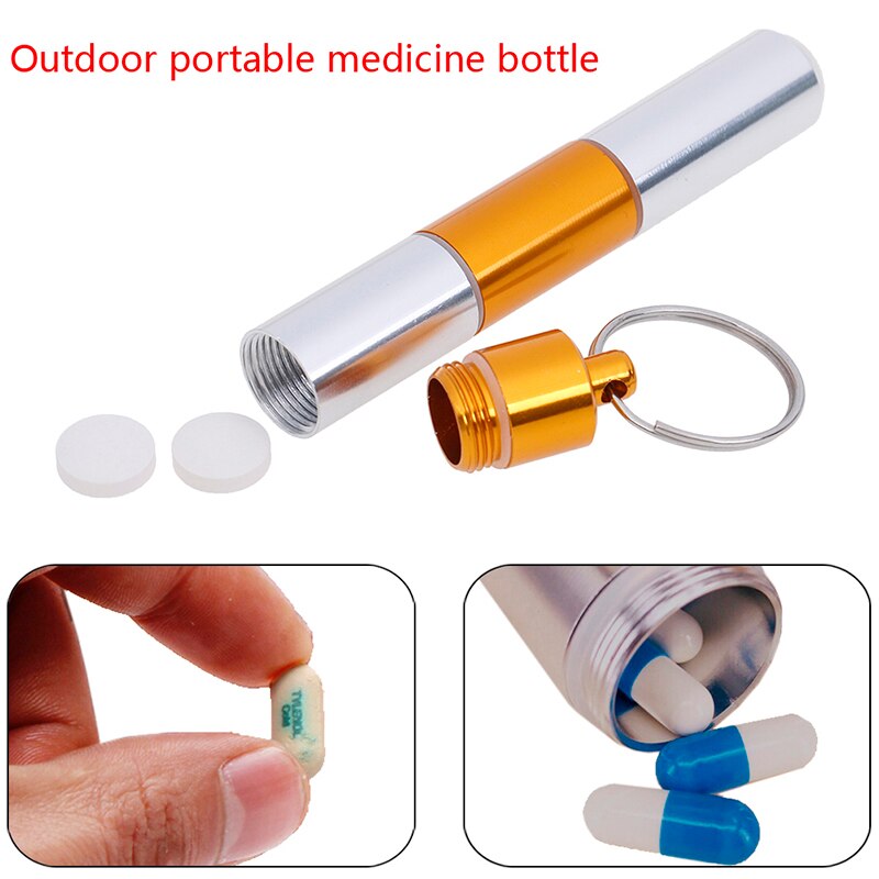 Aluminum Pill Box Capsule Shape Pill Case Keychain Outdoor Pocket Pill Holder Container Delicate Medicine Box 1PCS