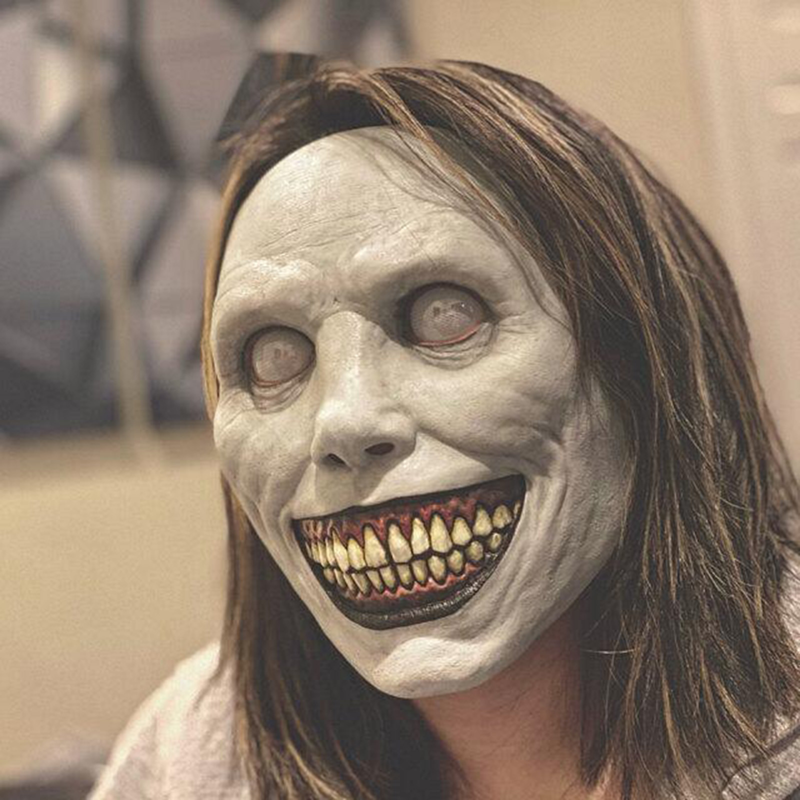 Skrekk smil uten ansikt mann latex mascara hodedeksel forkledning cosplay skummel alien hjelm halloween kostyme ansiktsløs maske for menn: Sølv