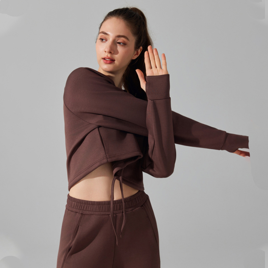 Frauen verlieren Sport Hemden Yoga Laufen Taille Zeichnung Lange Ärmel oben draussen Erholung trainieren Ausbildung Sweatshirt Winter