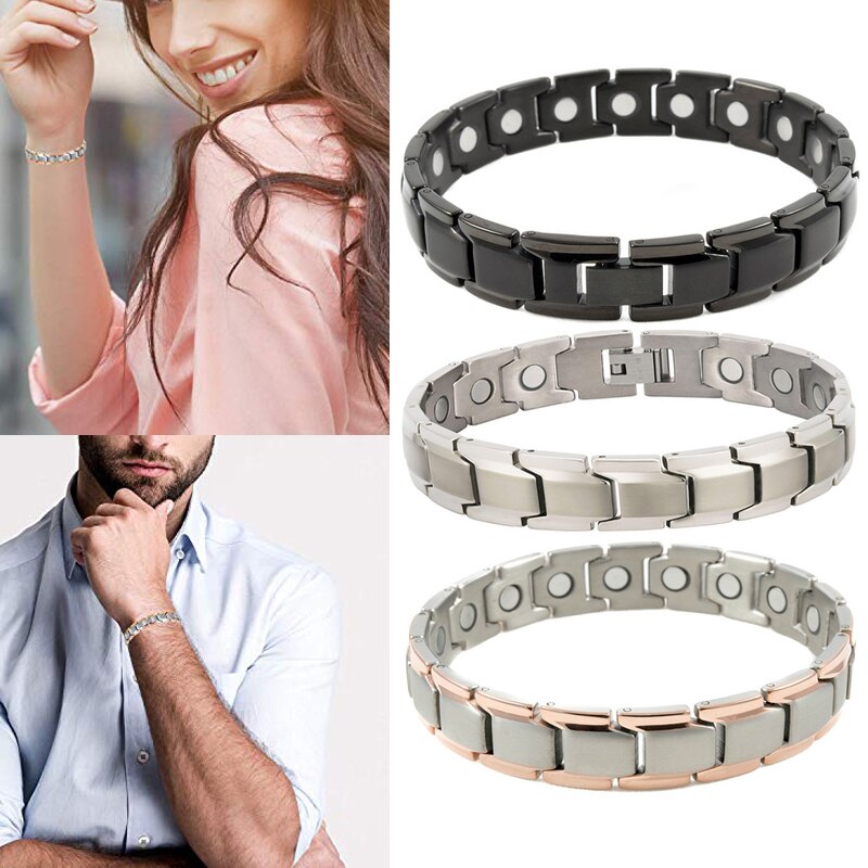 Mannen Titanium Stalen Armband Rose Goud Zwart Magnetische Armband Energie Armbanden Voor Mannen Lxh
