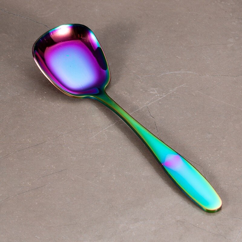 Cucchiaio quadrato cucchiaio da dolce in acciaio inossidabile cucchiai a fondo piatto grande medio piccola insalata posate zuppa stoviglie