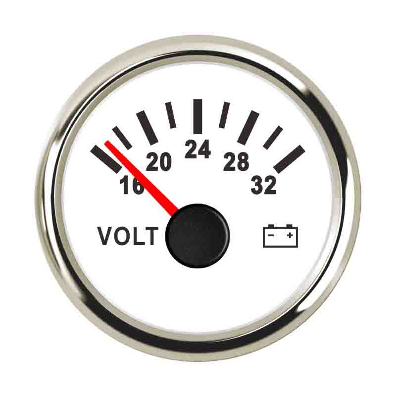 Universell marin båt bil voltmeter mätare 9 ~ 32 v arbetsspänning 52 mm vattentät spänningsindikator med röd bakgrundsbelysning: Vitt silver 1632v