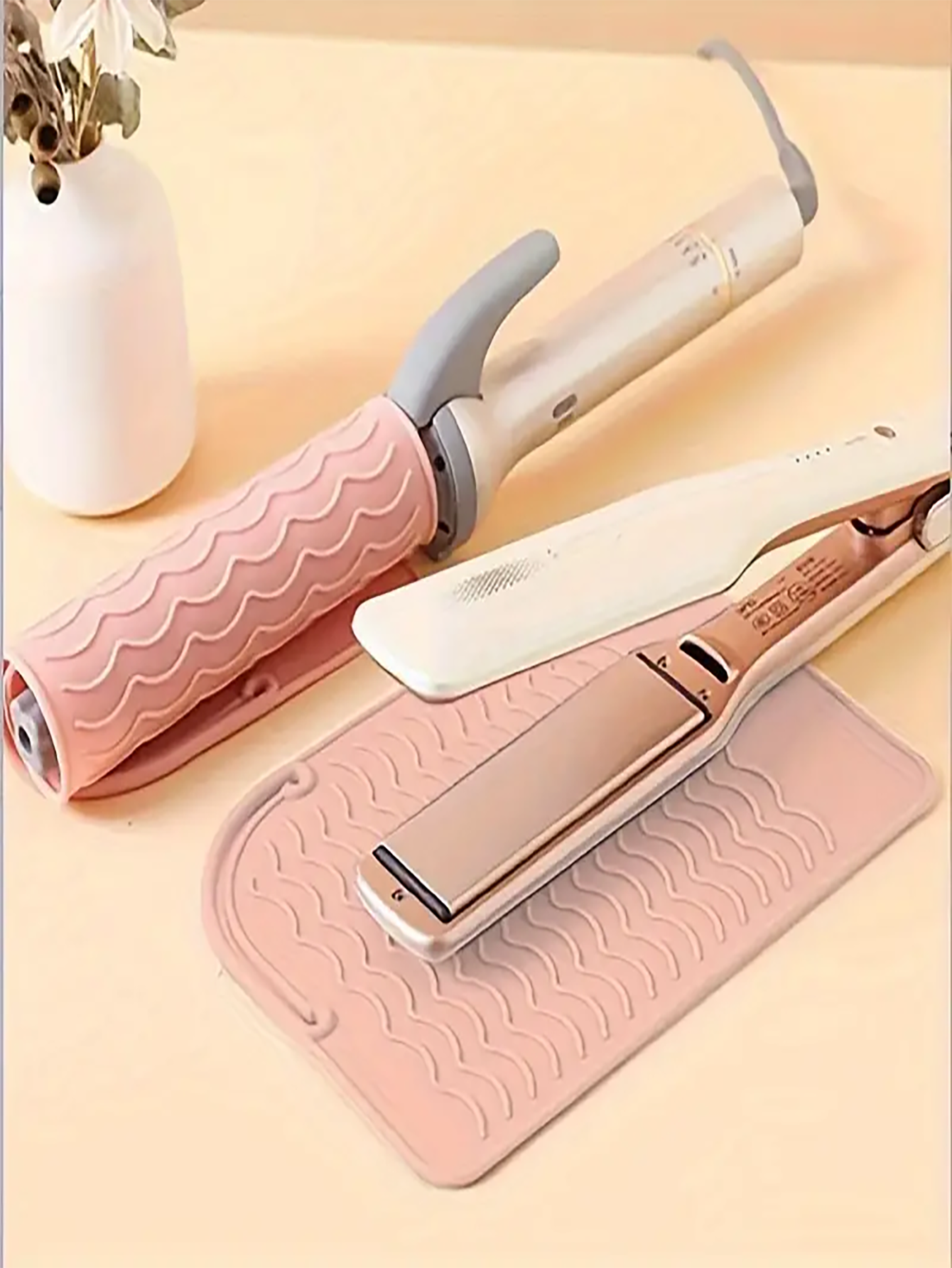 Tapis en Silicone résistant à la chaleur, grande taille, Portable, outils chauds de voyage, housse pour fer à friser, fer plat, lisseur de cheveux: Ivoire