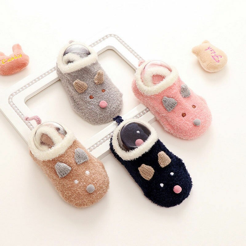 Brand Newborn Toddler Infant Baby Girl Winter Warm Socks Shoes Cartoon Furry Anti-slip Lace Cotton Socks Slipper Boots