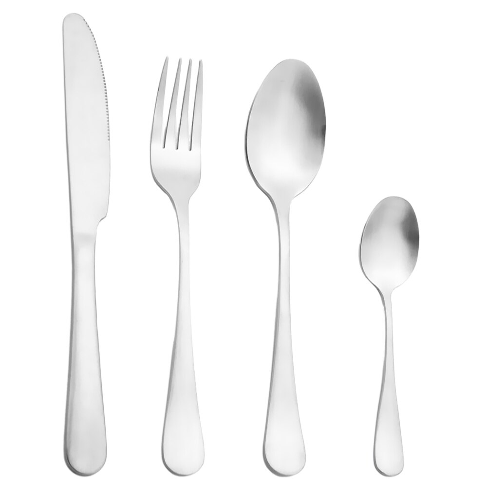 AJOYOUS Black Cutlery 4 Pcs Golden Cutlery Set 304 Stainless Steel Dinnerware Set Spoon Set Tableware Fork Knife Spoon: Silver