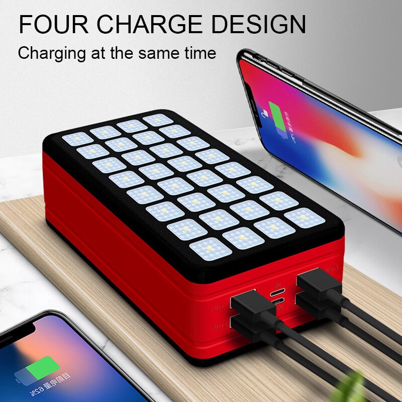 99000 mah solar-powerbank mit hoher kapazität, 4 usb-anschlüssen, campingbeleuchtung, externem akku und schnellladegerät für outdoor-aktivitäten wie camping und reisen