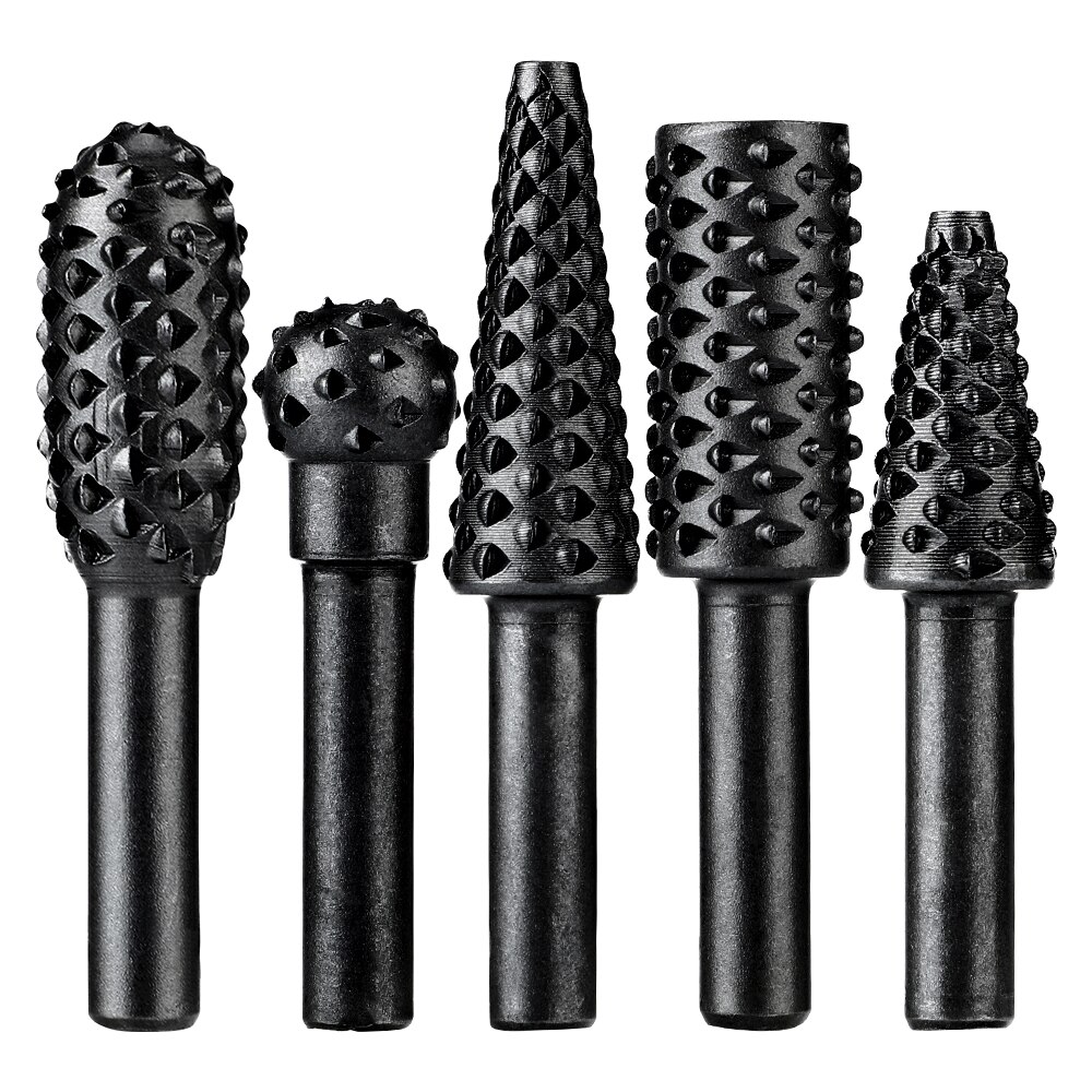 5Pcs Rasp File Drill Bits Rasp Set Drill Grinder Drill Rasp For Woodworking Carving Tool 1/4" Round Shank Rotary Burr Set Bits