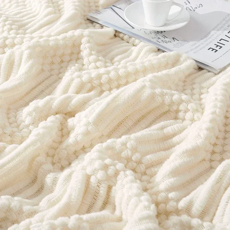 Weiße Boho-Überwurfdecken, strukturierte große Strickdecken, klobige Jahrgang-Luxus-Überwurf-Tagesdecke, Deckenbezug, Manta Para Sofá