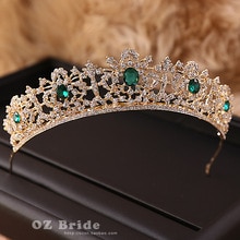 flaw green rhinestone golden crown bridal tiara female crown wedding hair accessories