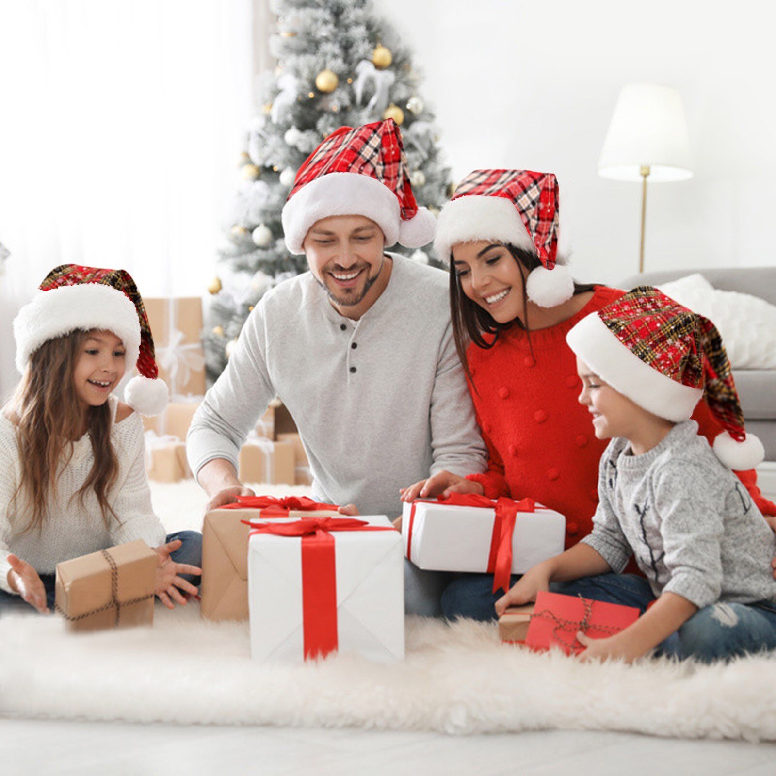 1PC Christmas Hat Plaid Santa Hat and Traditional Red for Christmas Costume Party Retro Classic Cosplay Cap новый год шапки