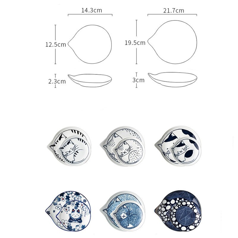 Japanese Style Ceramic Dessert Sauce Dish Tableware Cute Cartoon Lucky Cat Pattern Water Shape Fruit Sushi Plates