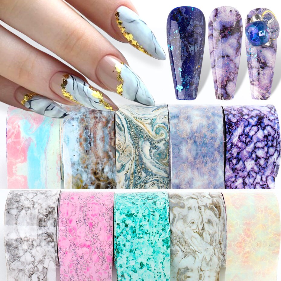 Marmor serie folier negle sæt gradient designs transfer negle klistermærker decals pink turkis mønster polish manicure indretning  be1802