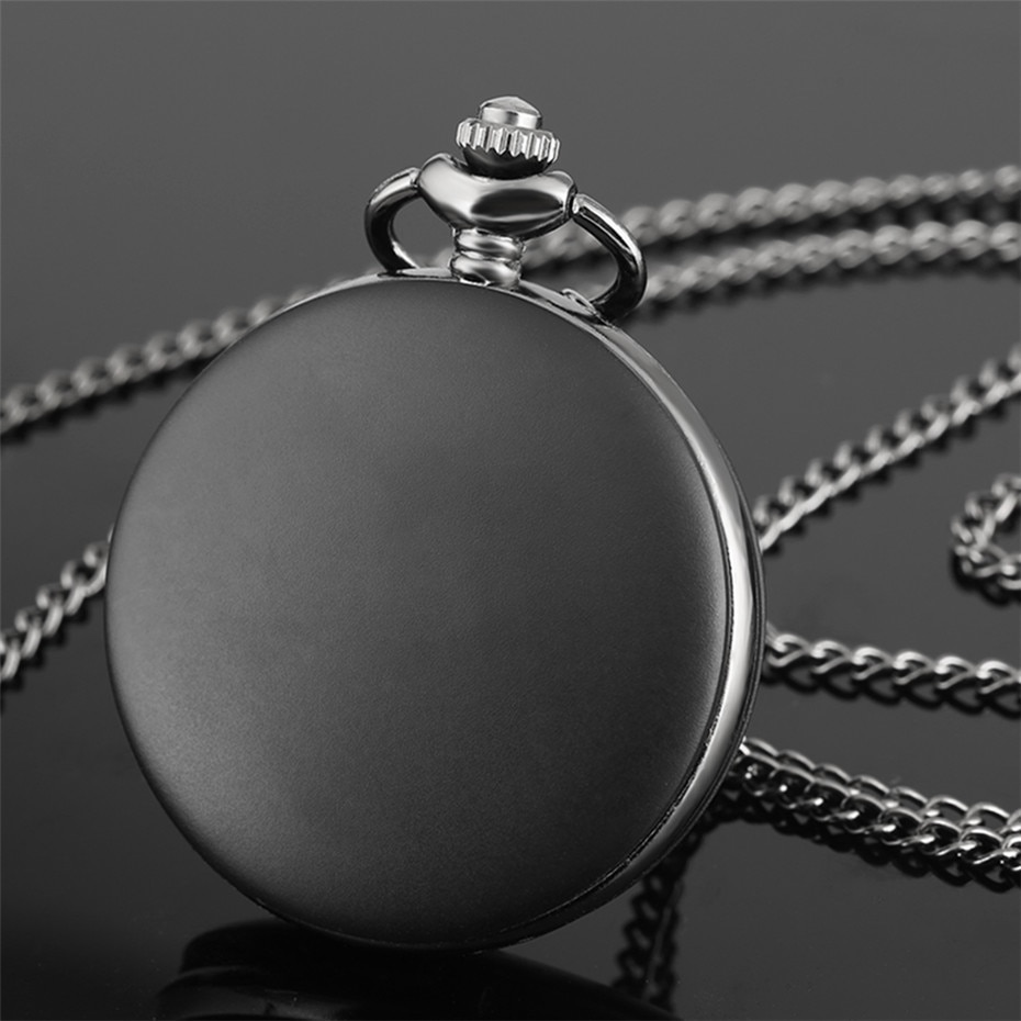 Matt helsvart kvarts fickur klassiska arabiska siffror display hängande klocka med halsband/ficka kedja retro klocka