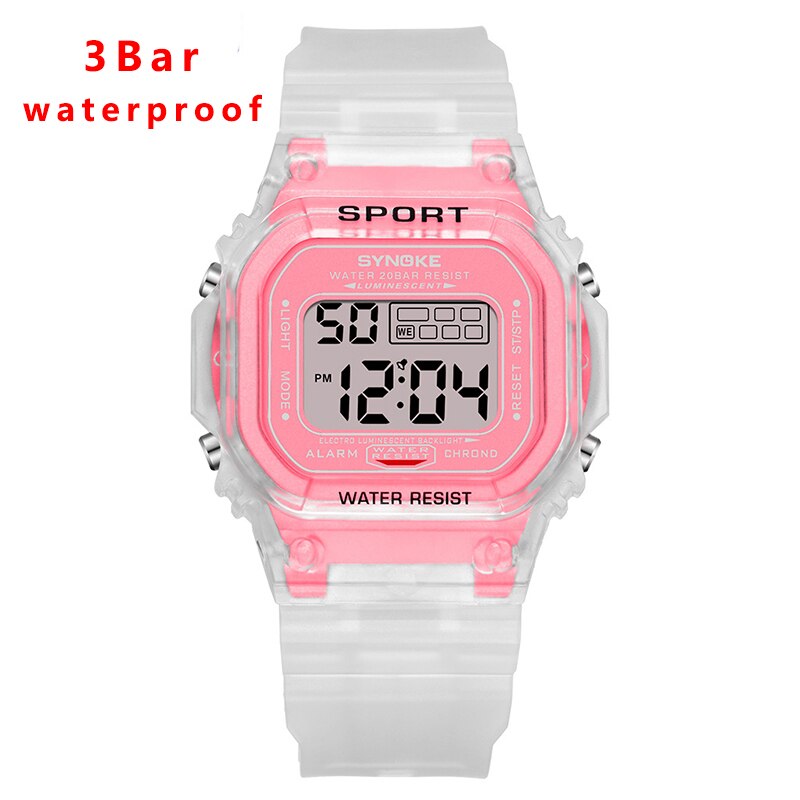 Synoke dames polshorloge koppelhorloge lichtgevend alarm g dames schok elektronisch horloge waterdicht heren digitaal horloge: 3 balk open roze