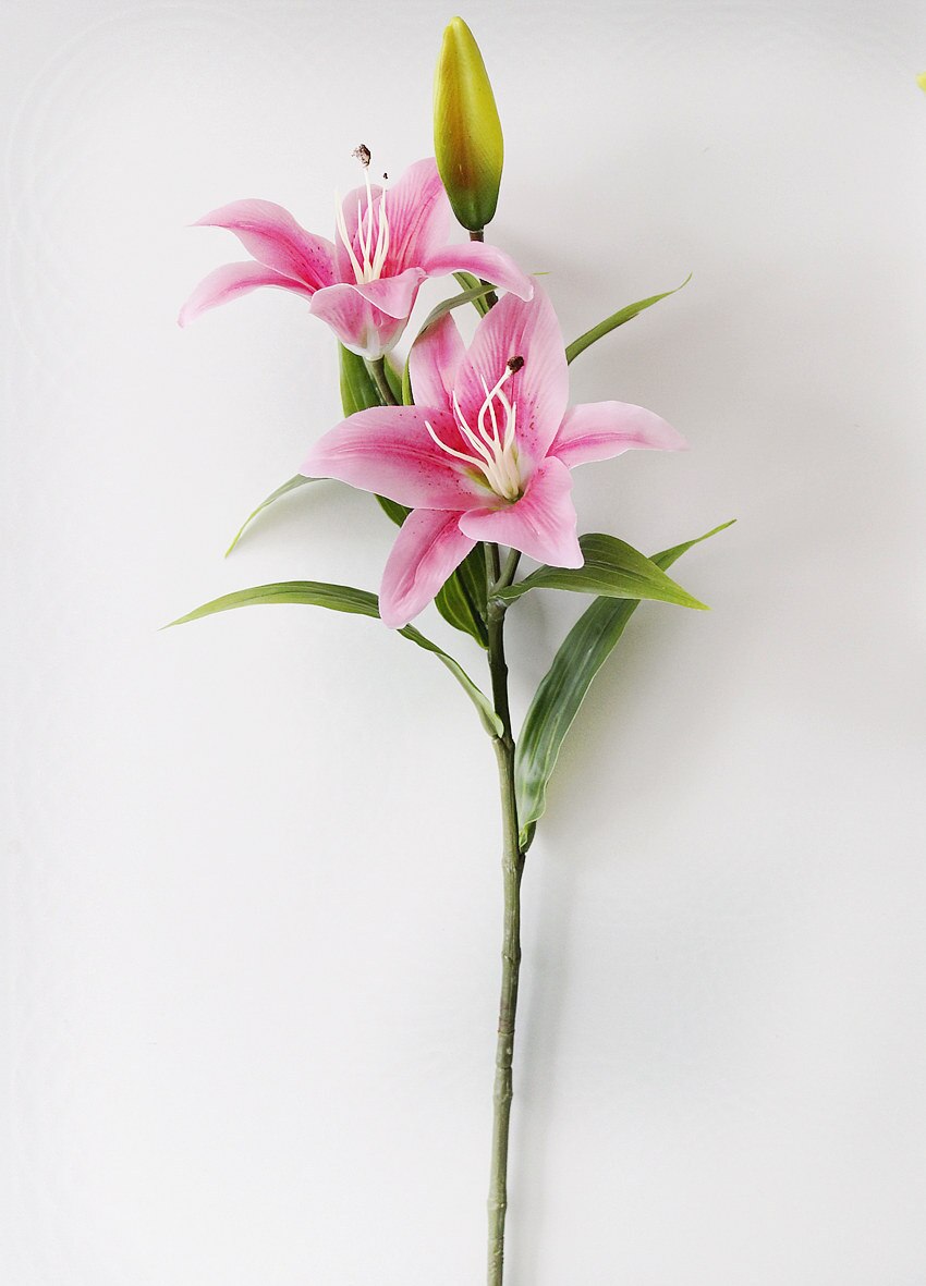 1pc silikon kunstig blomst 3 hoder lilje knopp med lang stang bukett for bryllup hjem fest hotell dekorative: Mørk rosa