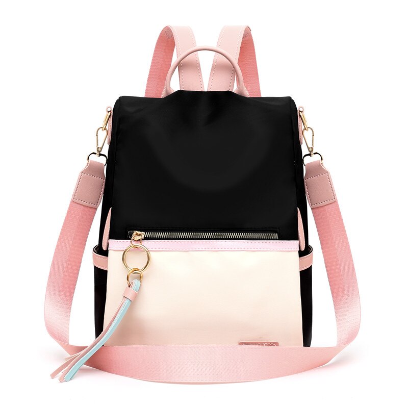 backpack candy color lady Oxford multi-function backpack casual anti-theft backpack teen girl bag: Beige black1