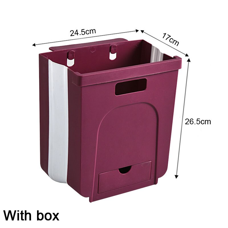 Bathroom Kitchen Waste Storage Folding Waste Bin with Drawer Cabinet Door Hanging Trash Bin Trash Can Foldable Trashcan HM018: HM019 Red