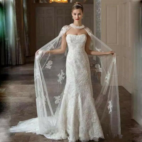 Braut Boleros Jacke Weiß Elfenbein Lange Hochzeit Capes Mäntel Tüll Appliques Spitze Lange Wrap