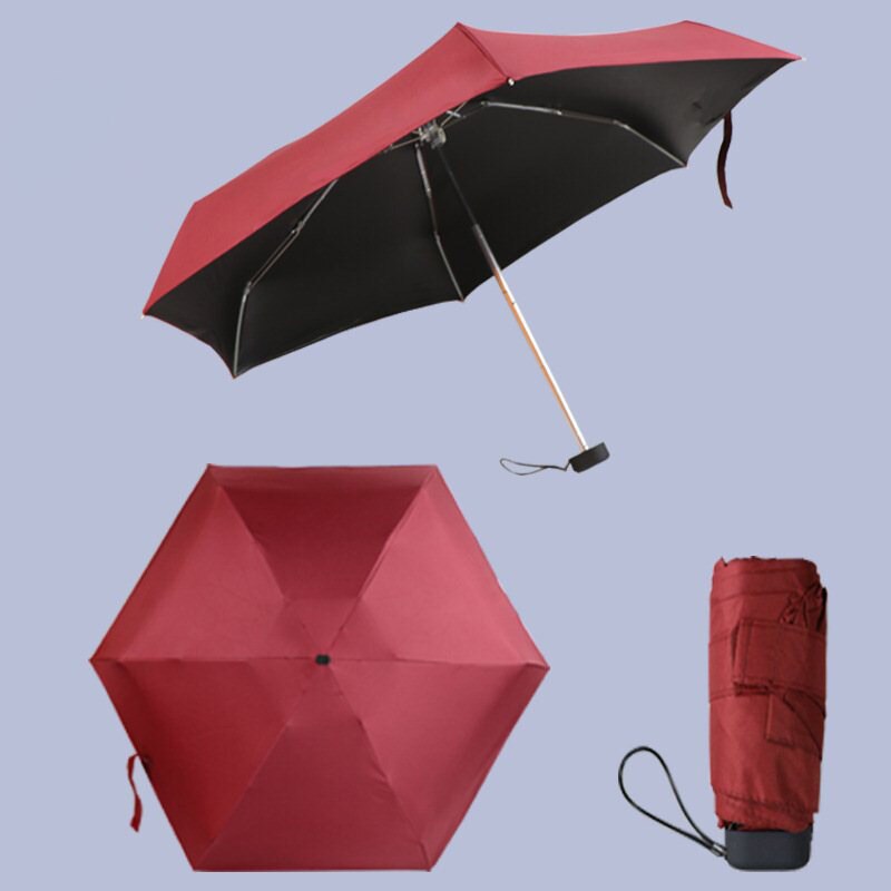 Pongee Small Folding Umbrella Anti-UV Waterproof Women Mini Pocket Parasol Girls Portable Travel UMBRELLAS: Bourgondië