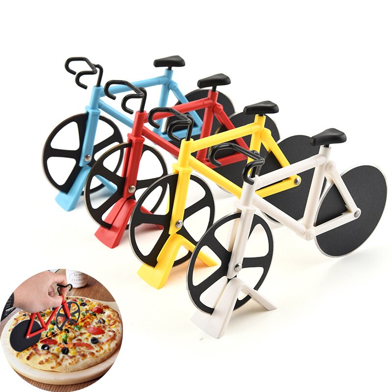 Cykel pizza cutter hjul rustfrit stål to hjul knive cykel form pizza skære værktøjer køkken gadgets