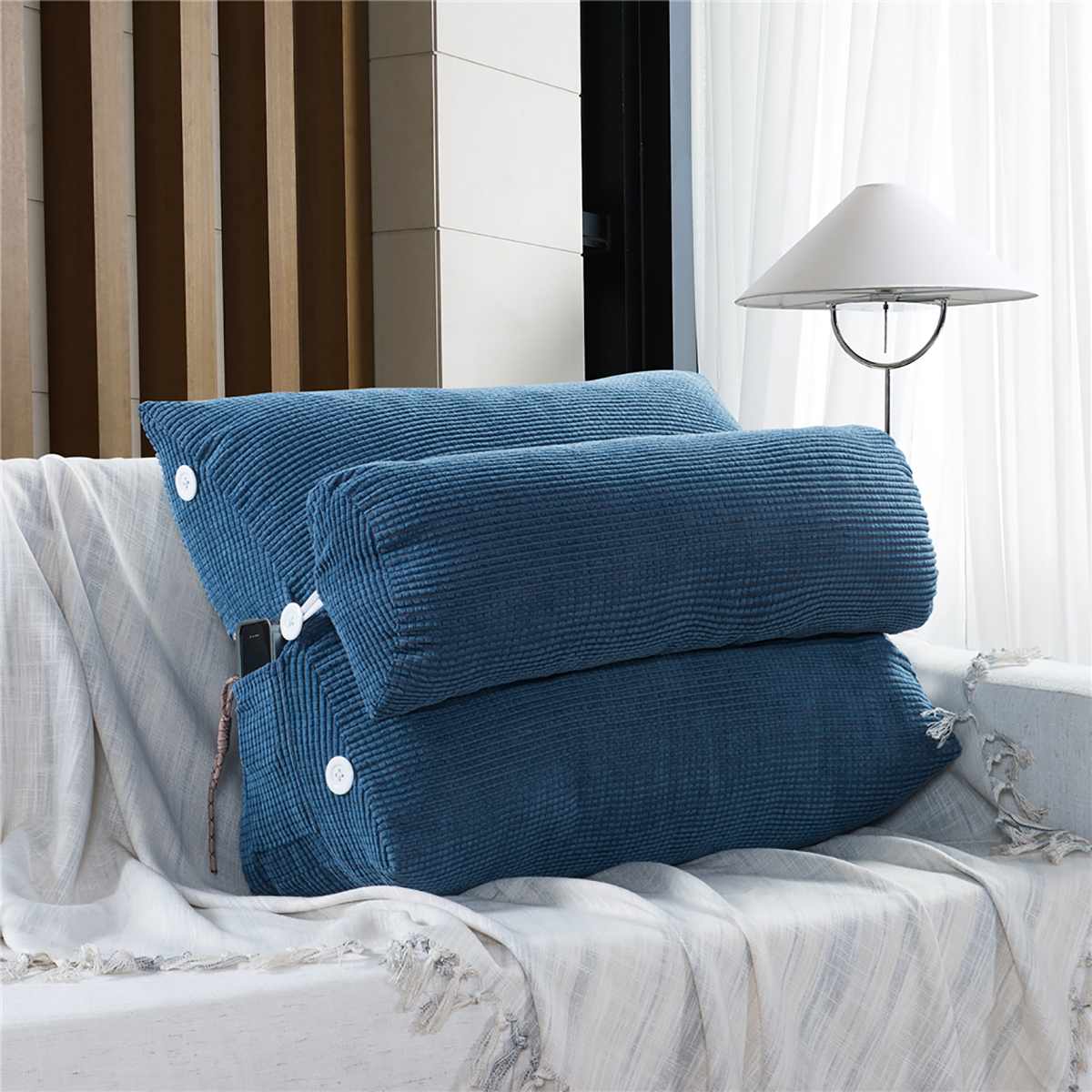 Sofa Cushion Back Pillow Bed Backrest Office Chair Pillow Support Waist Cushion Lounger TV Reading Lumbar Cushion Home Decor: Blue