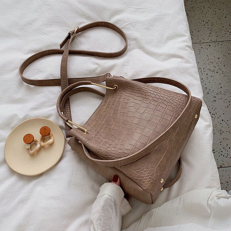 RanHuang sacs à main de pour femmes sacs seau en cuir Pu Alligator sacs à main sacs à bandoulière filles sacs de messager: Khaki