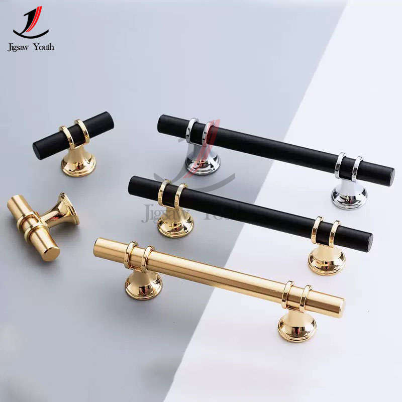 Tiradores de puerta dorados y negros modernos de 50mm-300mm, tiradores de armario de cocina, pomos de cajón sólidos, herrajes para muebles de