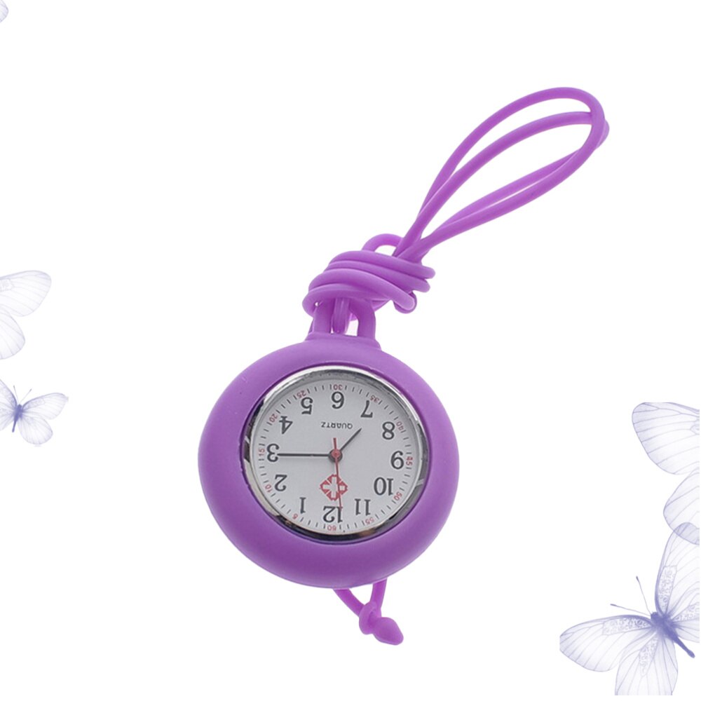 1pc enfermeira relógio redondo silicone enfermeira bolso pendurado relógio presente relógio (branco): Violet