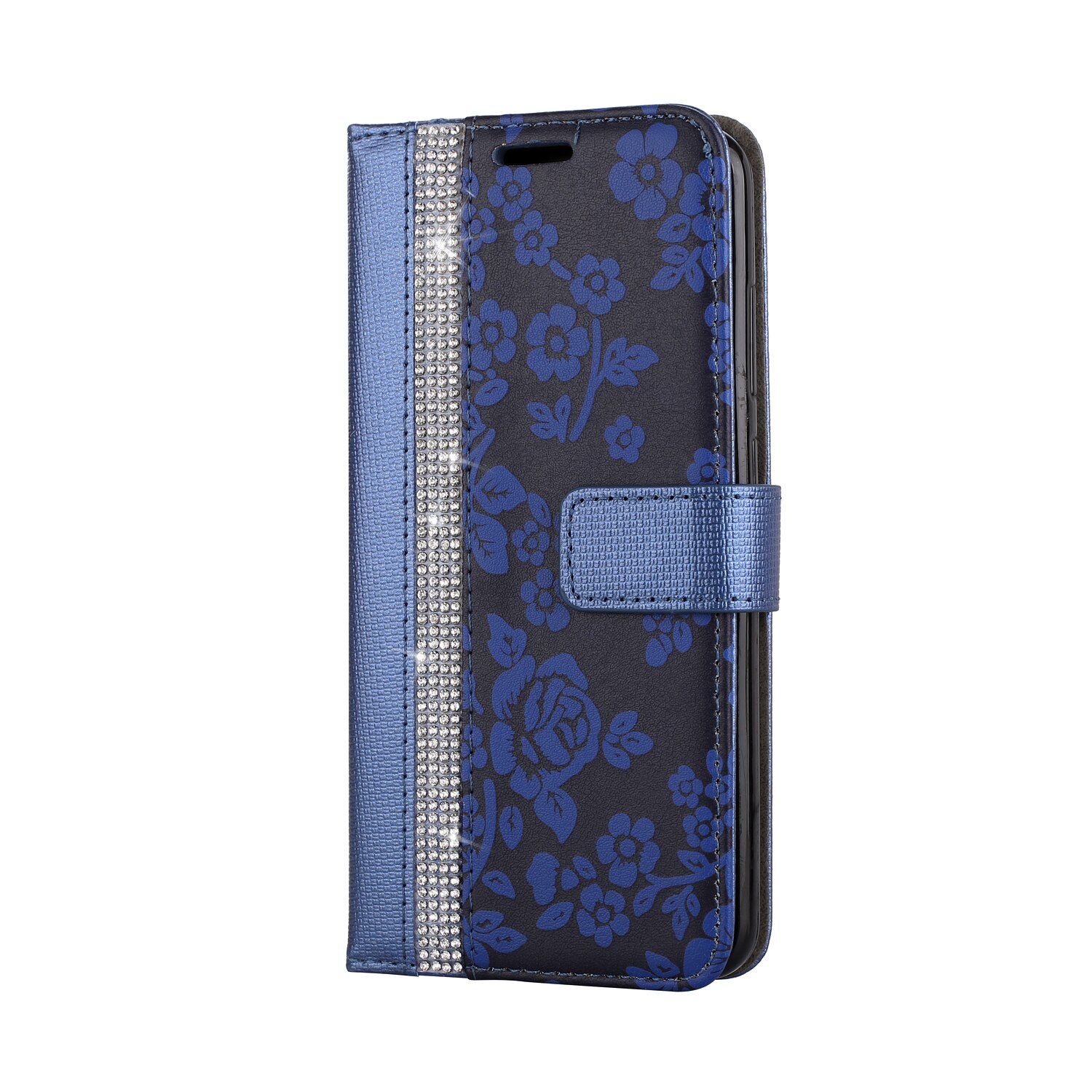 Funda de cuero para Huawei P10 P9 P8 Lite Strass Flor de Strass Flip Book funda para Huawei P 10 9 8 Lite: Huawei P9 Lite 2017 / Azul