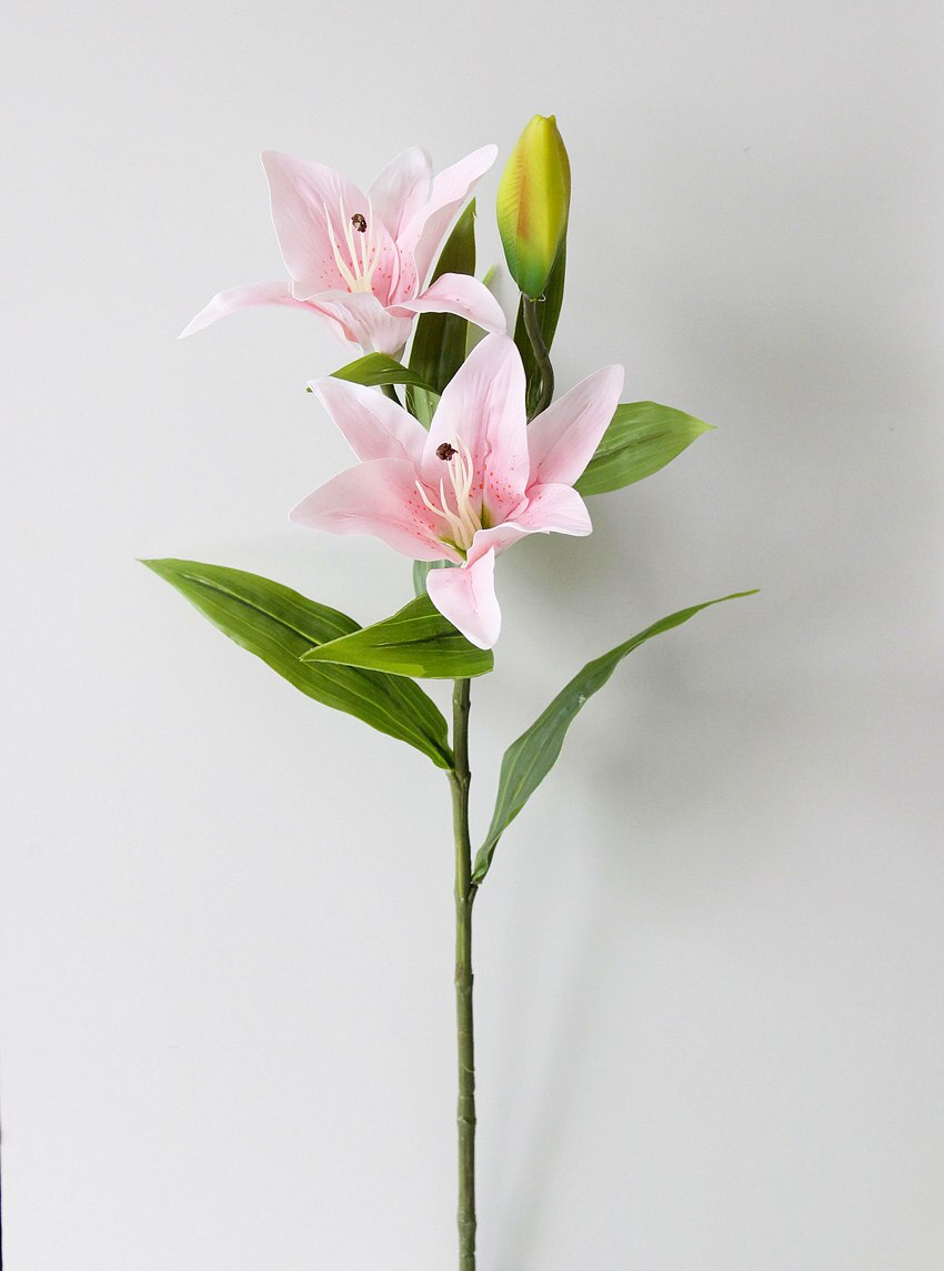 1pc silikon kunstig blomst 3 hoder lilje knopp med lang stang bukett for bryllup hjem fest hotell dekorative: Lyserosa