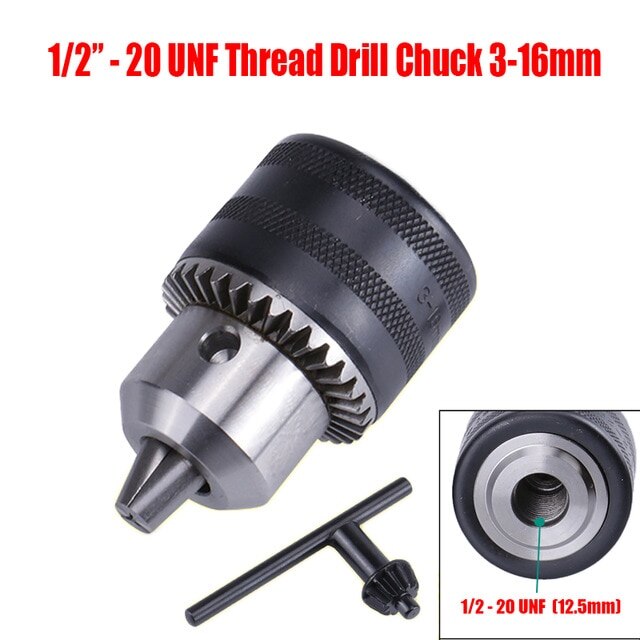 Drill Chuck Adapter Convert Impact Wrench Into Electric Drill - 1/2"-20UNF & 3/8"-24UNF Thread 3 Jaw Chuck: 20UNF 3-16mm