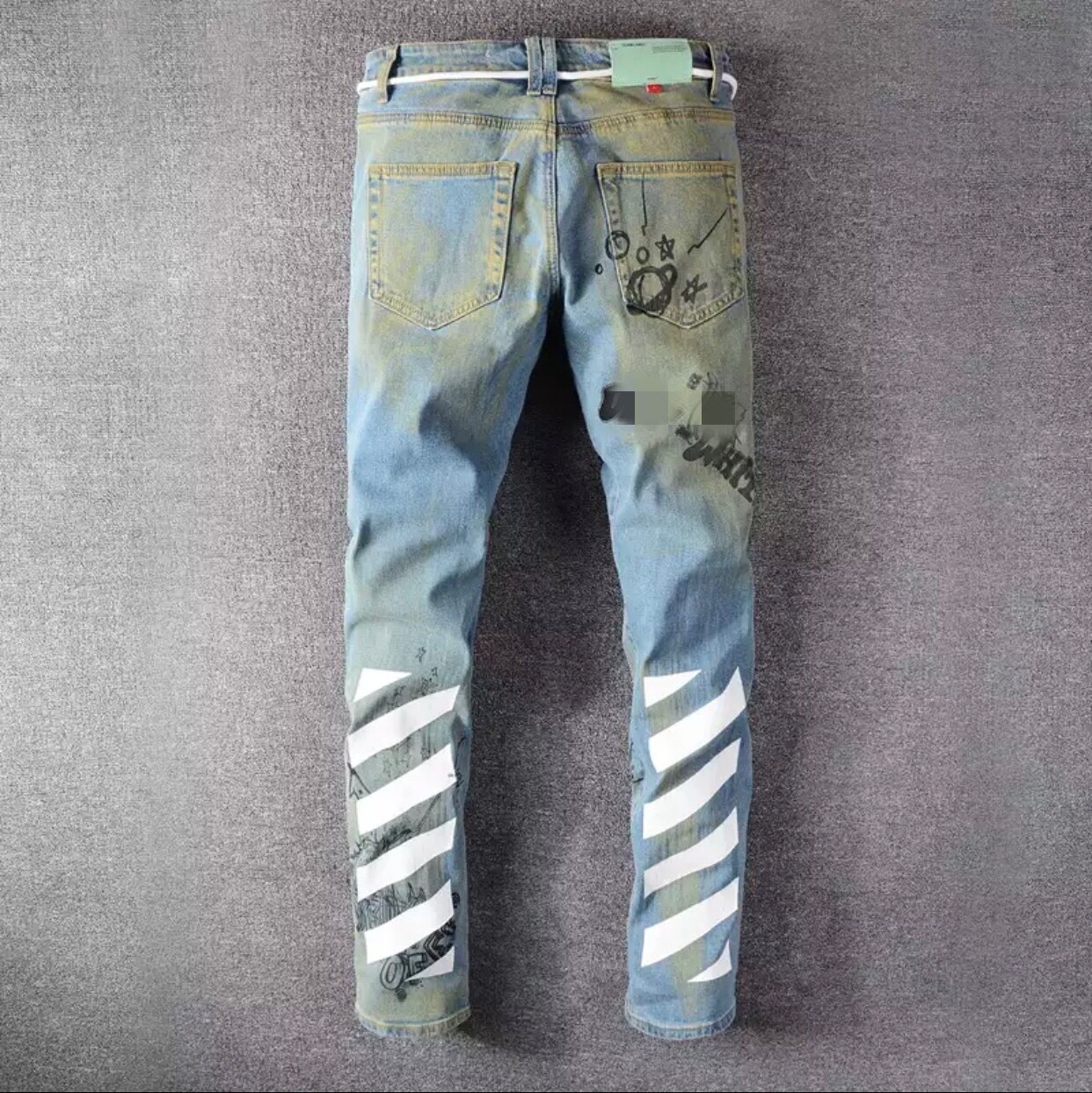 men's Large Size 28-40 Streetwear Printed denim Pants print Slim Fit Ripped Jeans Male trousers