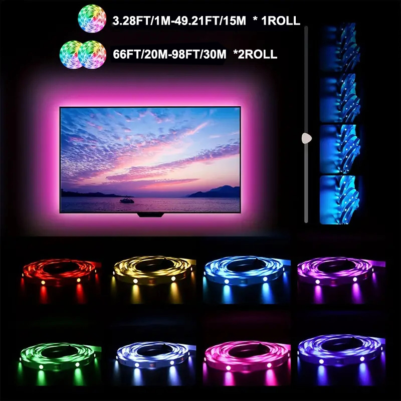 Tira de luces Led de 1-30M, luces LED RGB con Control por aplicación Bluetooth para TV, USB, 5V, WIFI, cinta Led para retroiluminación de TV, decoración de y habitación