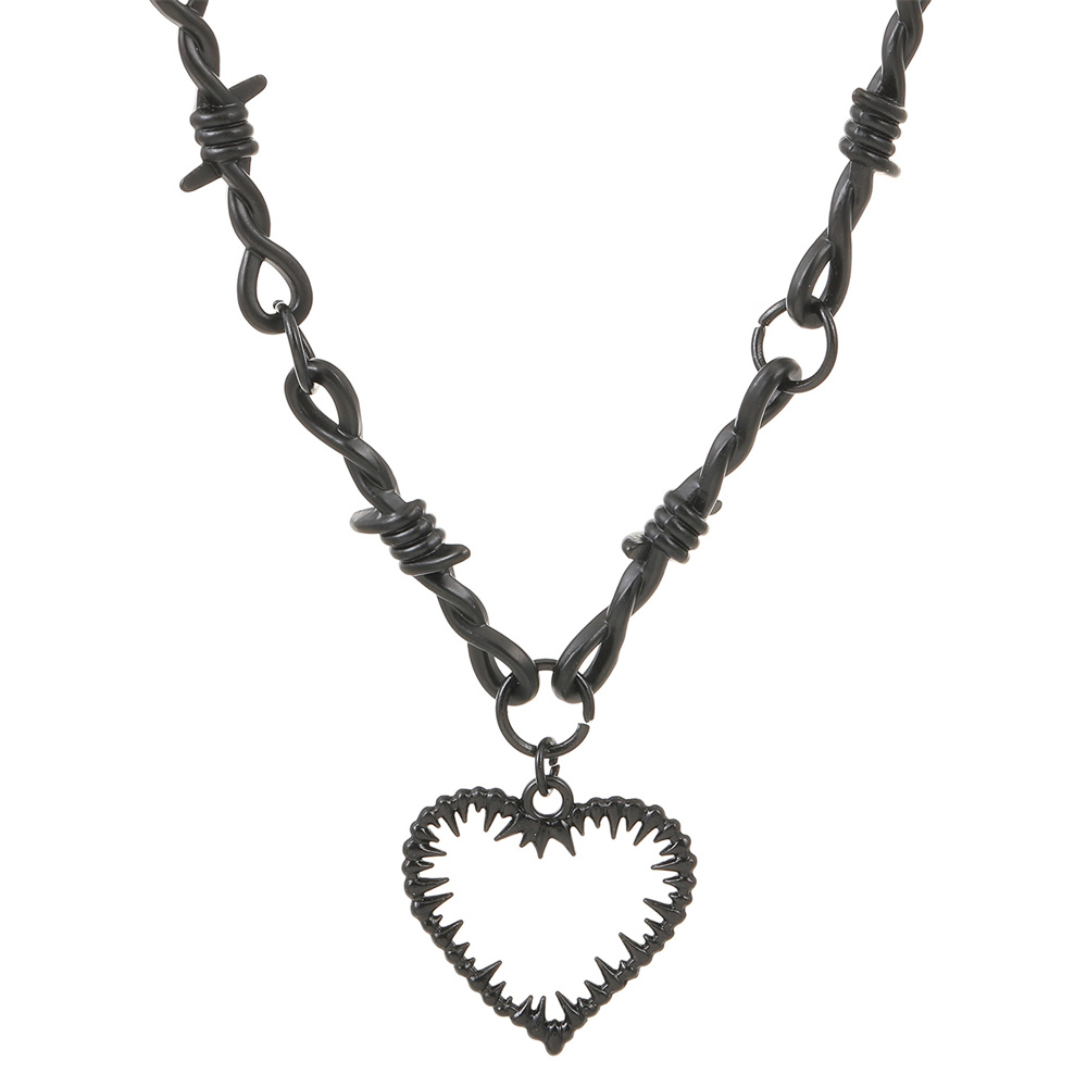 Vintage Heart Thorn Necklace for Women Girls Hip Hop Punk Heart Charm Choker Necklace DIY Jewelry Accessories 2023 Trend: RED-BROWN