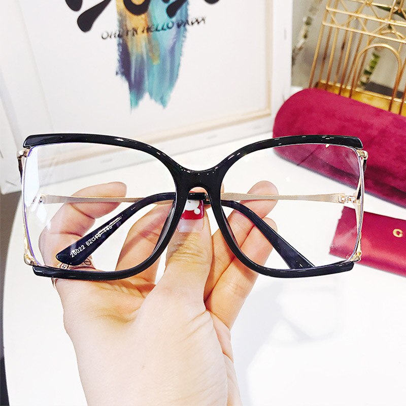 Rode Plein Clear Lens Bril Voor Vrouwen Half Frame Mode Bril Frame Brand Decoratieve Brillen Oculos Grau Feminino: Black