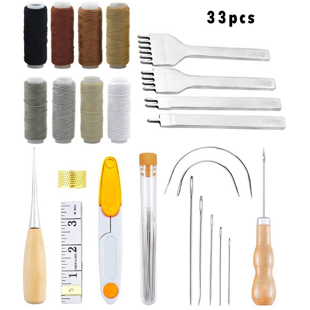 Leather Craft Tools Hand Sewing Stitching Punch Carving Work Saddle Groover Kit Accessories DIY Leather Tool: Set E